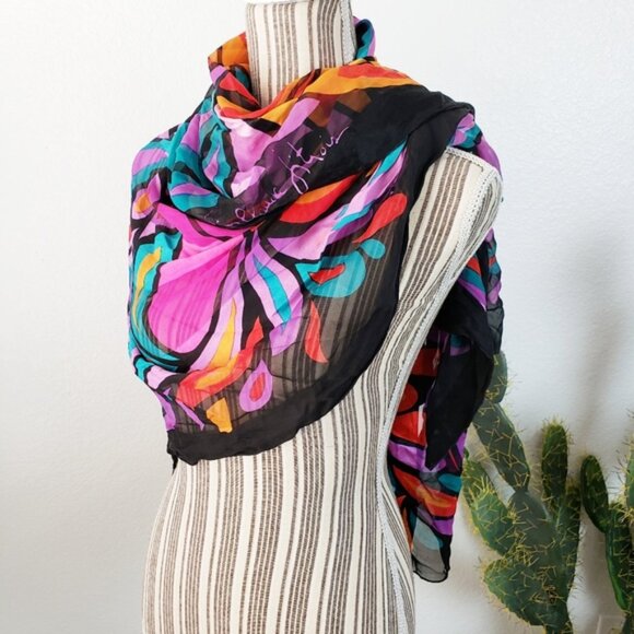 Rare Vintage Jean Claude Jitrois 80s Silk Scarf Large Shawl - Picture 4 of 16